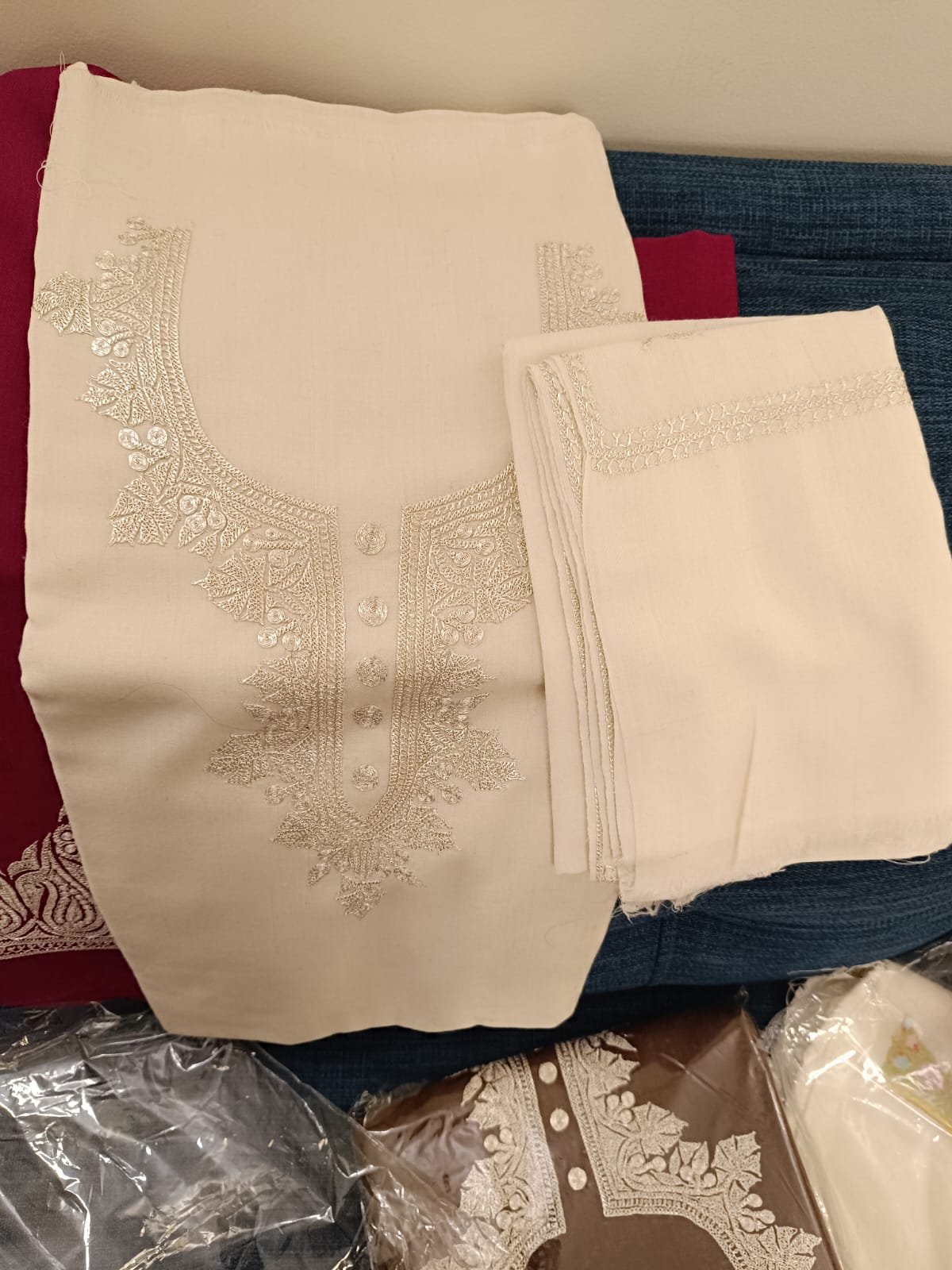 Wollen suits with shawl handmade tilla silver golden embroidery