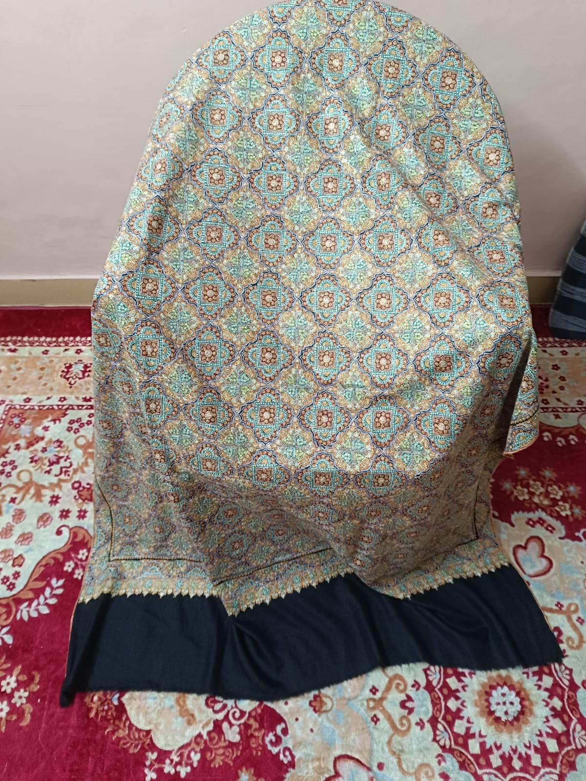 Beautiful black base pure pashmina handmade embroidery xclusive jamawar shawl