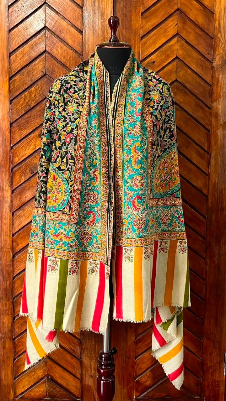 Pure Pashmina Handmade Kalamkari Sozni Shawl