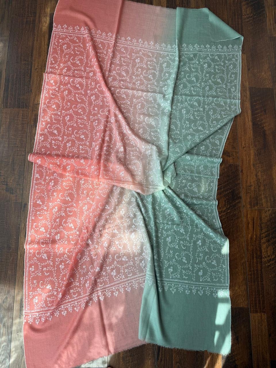 Pure pashmina ombrey colours with handmade embroidery jaal
